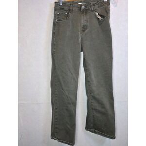 La Comet Olive Green Straight Leg Jeans Size L High Waisted Distressed Denim